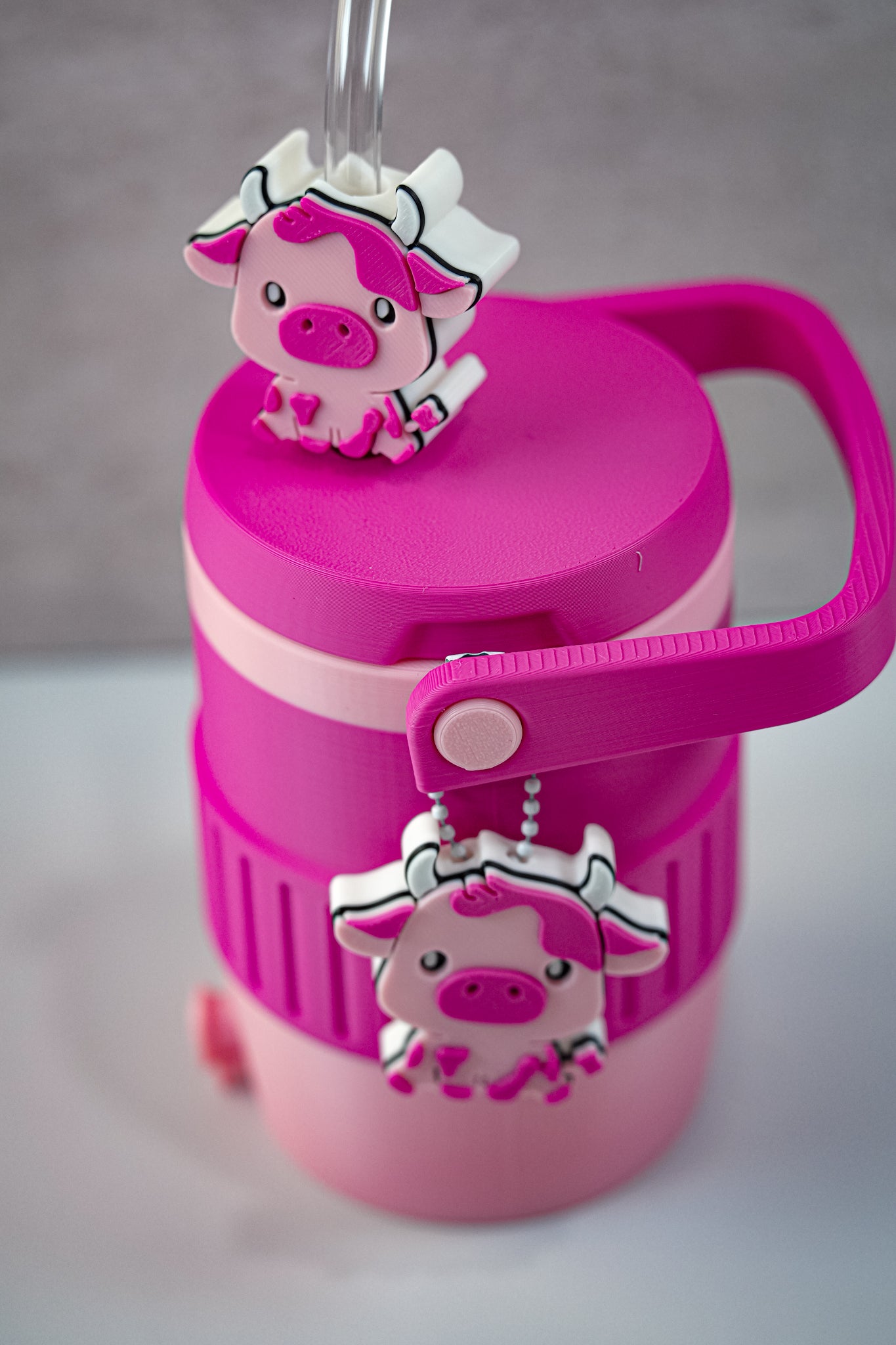 Pink Cow 12oz Soda Can Holder | 3D Printed Can Sleeve with Straw Topper & Matching Can Opener