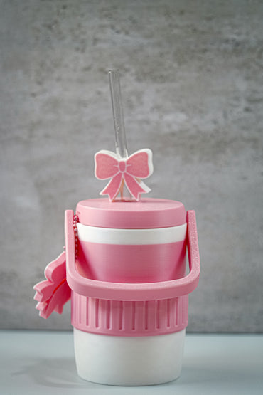 Cute Pink Bow 12oz Soda Can Holder | Includes Straw Topper & Can Opener