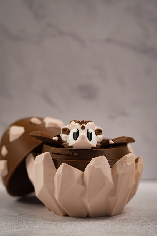 Brown Articulated 3D Printed Fantasy Dragon & Egg