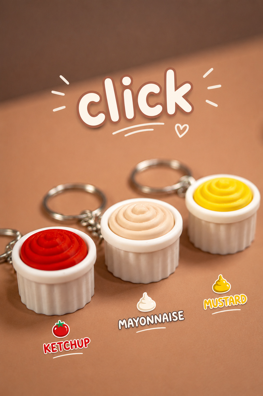 Sauce Clickers Keychain | Ketchup, Mayonnaise & Mustard