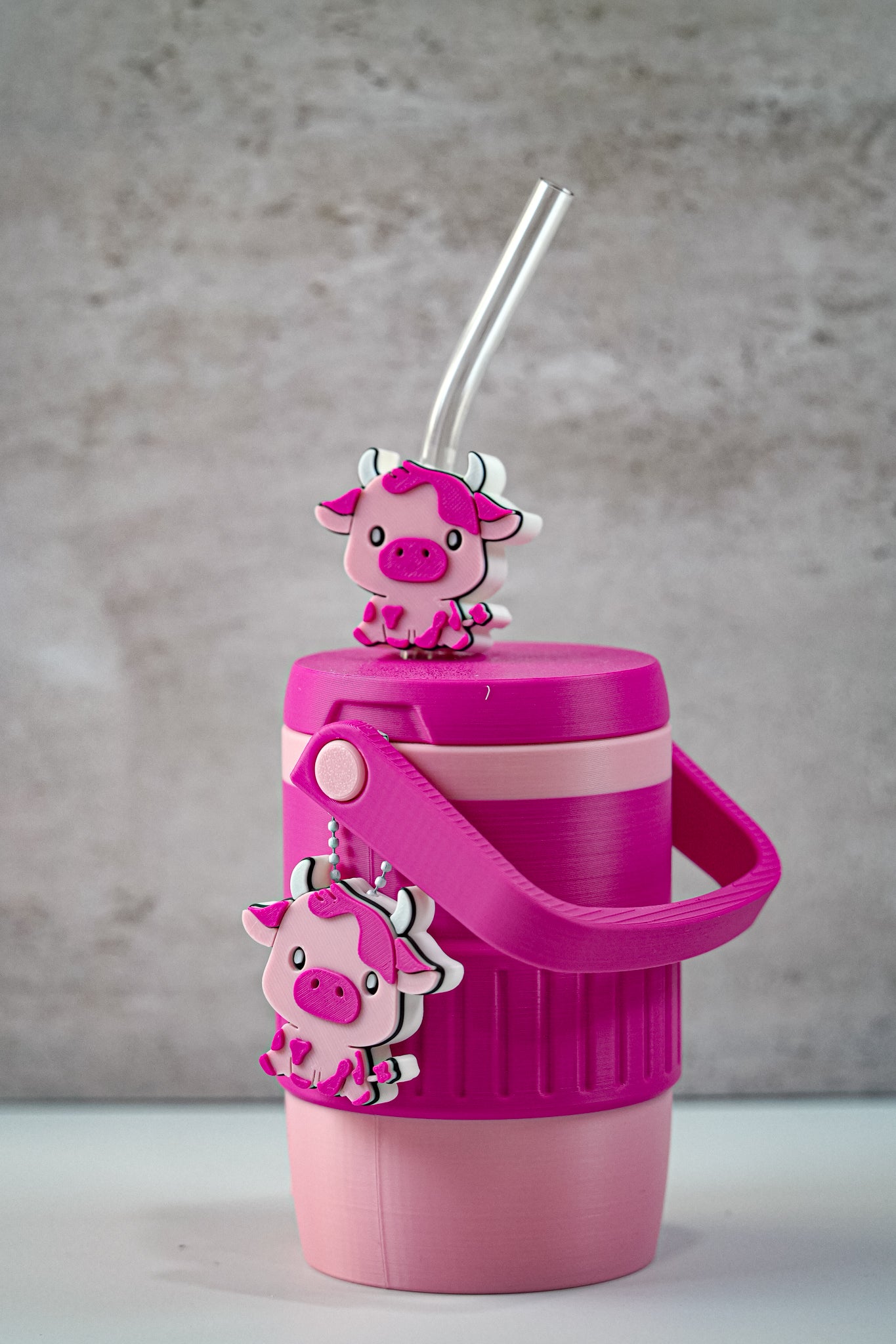 Pink Cow 12oz Soda Can Holder | 3D Printed Can Sleeve with Straw Topper & Matching Can Opener