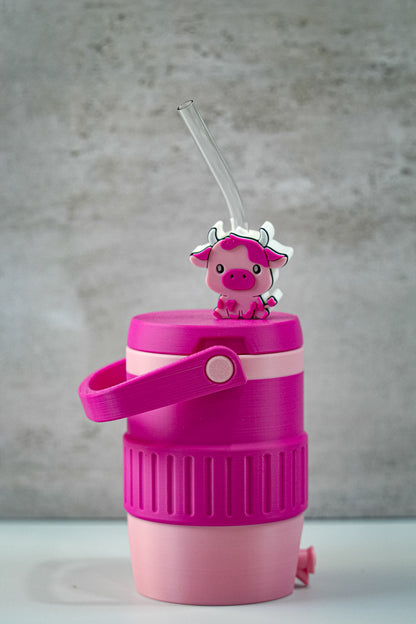 Pink Cow 12oz Soda Can Holder | 3D Printed Can Sleeve with Straw Topper & Matching Can Opener