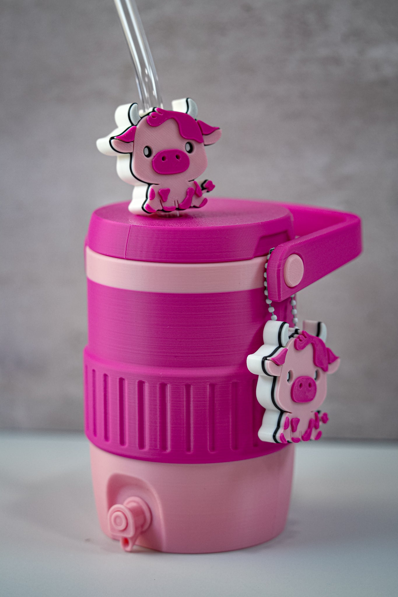Pink Cow 12oz Soda Can Holder | 3D Printed Can Sleeve with Straw Topper & Matching Can Opener