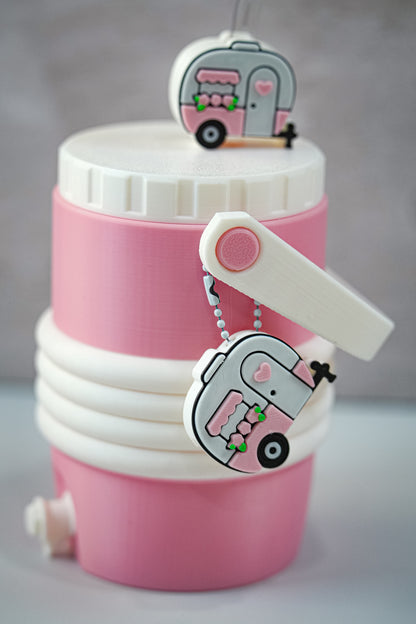 Pink Camper 12oz Soda Can Holder | 3D Printed Can Sleeve with Straw Topper & Matching Can Opener