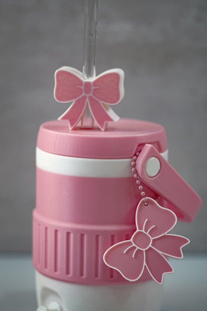Cute Pink Bow 12oz Soda Can Holder | Includes Straw Topper & Can Opener