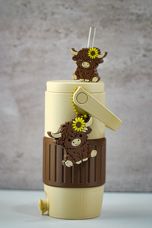 Sunflower Highland Cow 12oz Slim Can Holder