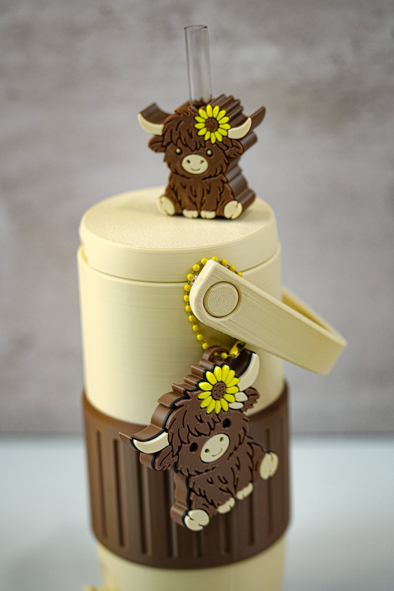 Sunflower Highland Cow 12oz Slim Can Holder