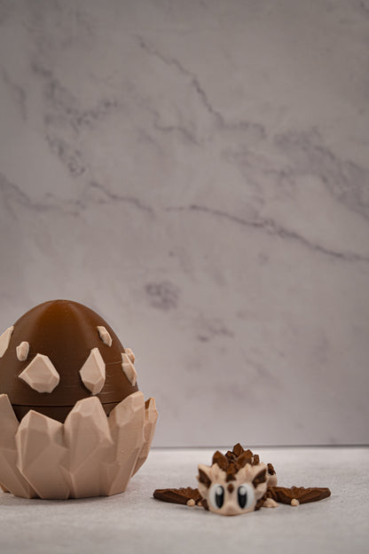 Brown Articulated 3D Printed Fantasy Dragon & Egg