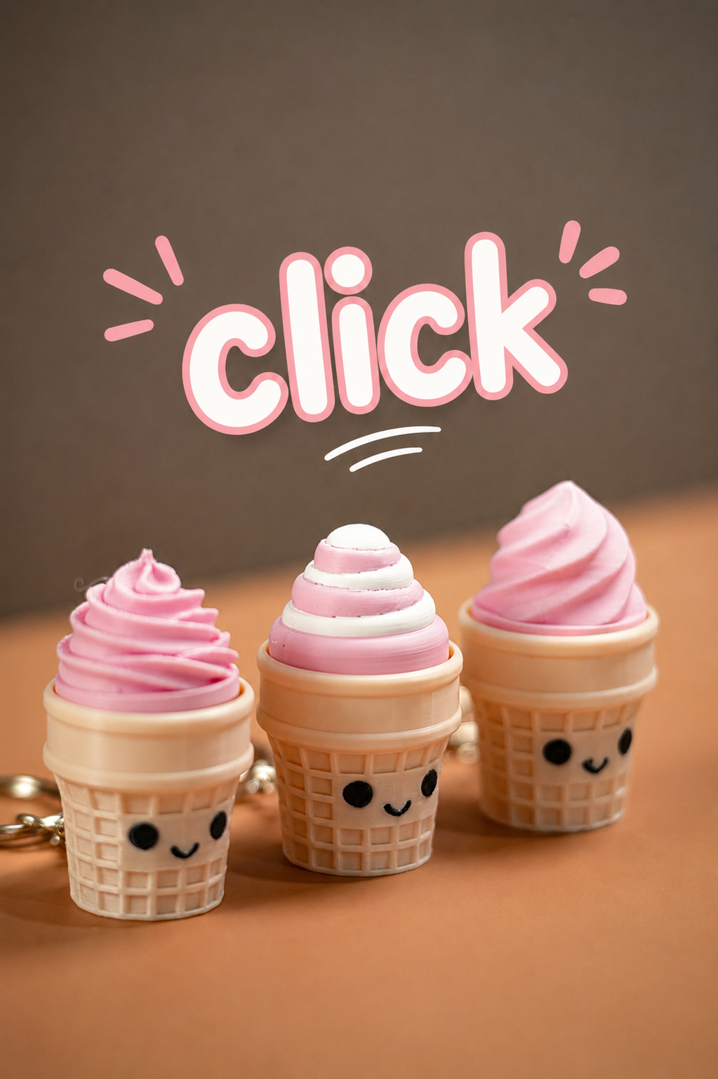 Cute Ice Cream Clickers Keychain